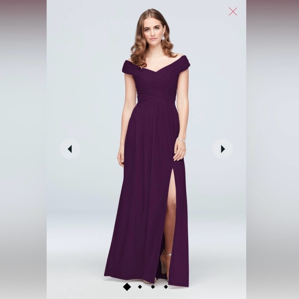 NWT Celebrate DAVID'S BRIDAL Plum Off-the-shoulder Bridesmaid Dress Size 12
